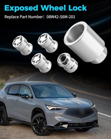 08W42-S6M-201 Exposed Wheel Lock, Chrome – Fit for ILX 2013, for RDX 2007-2013, for TL 2005-2008, for TSX 2009-2010, Hardened-Steel, Theft-Resistant, Triple-Nickel Chrome Plated in Kuwait