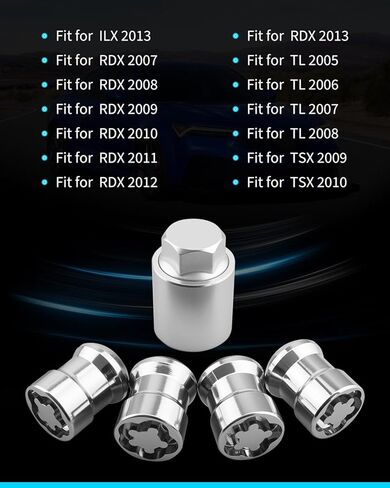 08W42-S6M-201 Exposed Wheel Lock, Chrome – Fit for ILX 2013, for RDX 2007-2013, for TL 2005-2008, for TSX 2009-2010, Hardened-Steel, Theft-Resistant, Triple-Nickel Chrome Plated in Kuwait