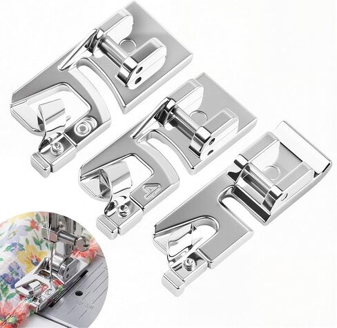 3 Size Rolled Hem Presser Foot Set - Universal Low Shank Snap-On(3mm,4mm,6mm) for Sewing Machine Supplies Rolled Hemmer Foot, Multifunctional Compatible with Singer, Brother, Janome, Babylock in Kuwait