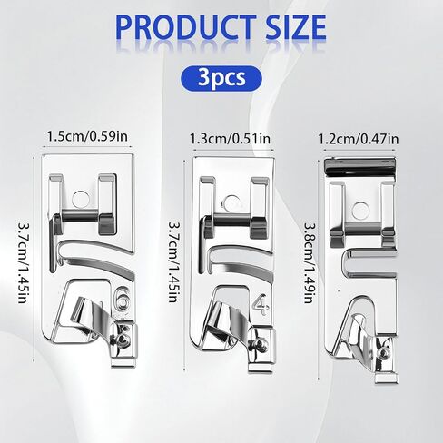 3 Size Rolled Hem Presser Foot Set - Universal Low Shank Snap-On(3mm,4mm,6mm) for Sewing Machine Supplies Rolled Hemmer Foot, Multifunctional Compatible with Singer, Brother, Janome, Babylock in Kuwait