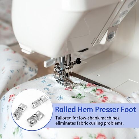3 Size Rolled Hem Presser Foot Set - Universal Low Shank Snap-On(3mm,4mm,6mm) for Sewing Machine Supplies Rolled Hemmer Foot, Multifunctional Compatible with Singer, Brother, Janome, Babylock in Kuwait