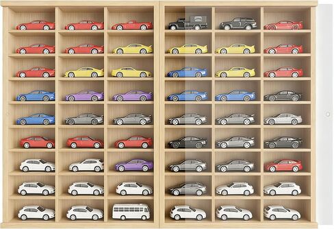 Model Car Display Case 24 x 17 in, Holds 54 Fits 1/64 Scale Toy car Storage Organizer,Wall-Mounted Toy Shelf Display Storage, Collapsible Wooden Box with 2 Acrylic Cover Plates (Only Box - Black) in Kuwait