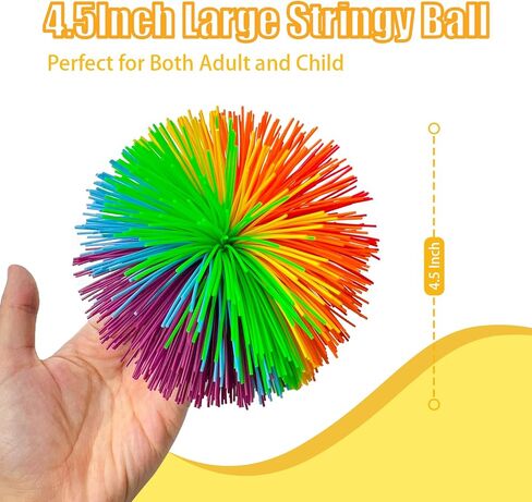 GJD Rainbow Stringy Ball, 4.5 Inch Silicone Stress Relief Toy, Stringy Sensory Ball for Kids and Adults, Multi-Color Fluffy Juggling Ball in Saudi Arabia