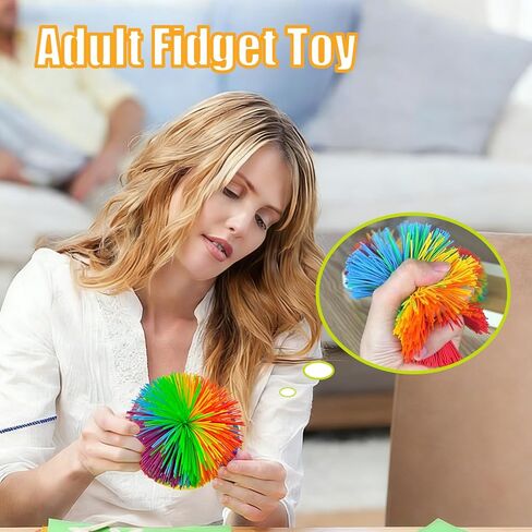 GJD Rainbow Stringy Ball, 4.5 Inch Silicone Stress Relief Toy, Stringy Sensory Ball for Kids and Adults, Multi-Color Fluffy Juggling Ball in Saudi Arabia