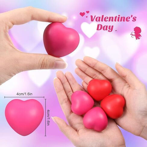 Sumind 50 Pcs Heart Shaped Stress Relief Balls 1.6"x 1.6" Squeeze Toys Slow Rising for Carnival Reward, Wedding Party Present Fillers,, Relieve Stress Toys (Rose Red Style) in Kuwait