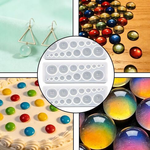 3Pcs Gem Silicone Mold - Round & Sphere Resin Pendant Molds for Jewelry Making, Earrings, DIY Crafting Projects in Kuwait