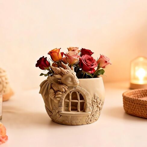 Dragon Castle Flower Pot Silicone Resin Molds, Animal Making Decor Art Crafts, Pen Holder Storage Box Vessel Mold Epoxy Resin Plaster Mold Concrete Clay for Potted Plant Ornaments Trinket Container in Saudi Arabia