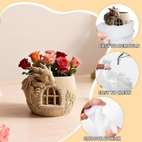Dragon Castle Flower Pot Silicone Resin Molds, Animal Making Decor Art Crafts, Pen Holder Storage Box Vessel Mold Epoxy Resin Plaster Mold Concrete Clay for Potted Plant Ornaments Trinket Container in Saudi Arabia
