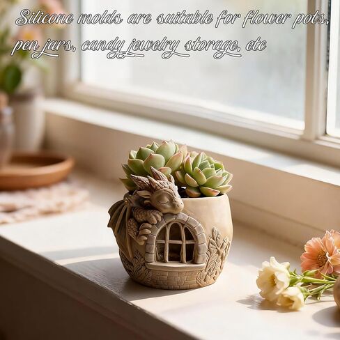 Dragon Castle Flower Pot Silicone Resin Molds, Animal Making Decor Art Crafts, Pen Holder Storage Box Vessel Mold Epoxy Resin Plaster Mold Concrete Clay for Potted Plant Ornaments Trinket Container in Saudi Arabia