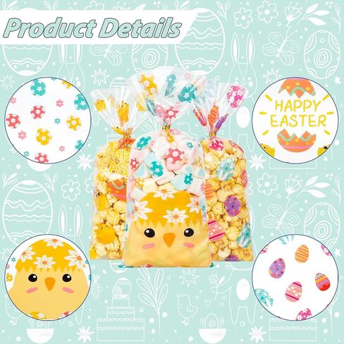 GOMANCHE 120 Pieces Valentine's Day Cellophane Bags, 6 Assorted Styles Valentines Treat Bags, Valentines Goodies Bags with 120 Pieces Gold Twist Ties for Valentines Party Favors Supplies in Kuwait