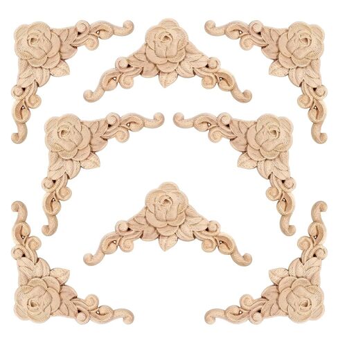 20 Pcs Unpainted Wood Flower Carved Appliques, 3.15 Inch Corner Onlays, DIY Furniture Decals for Wardrobe, Mirror, Photo Frame, and Closet Decoration in Saudi Arabia