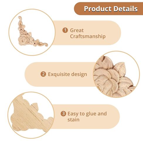 20 Pcs Unpainted Wood Flower Carved Appliques, 3.15 Inch Corner Onlays, DIY Furniture Decals for Wardrobe, Mirror, Photo Frame, and Closet Decoration in Saudi Arabia
