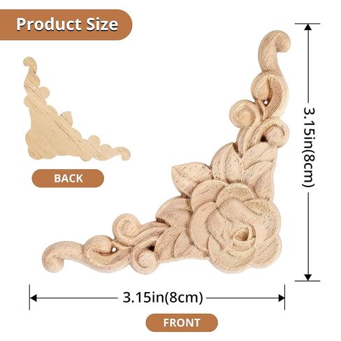 20 Pcs Unpainted Wood Flower Carved Appliques, 3.15 Inch Corner Onlays, DIY Furniture Decals for Wardrobe, Mirror, Photo Frame, and Closet Decoration in Saudi Arabia
