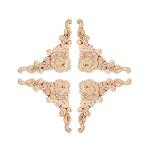 20 Pcs Unpainted Wood Flower Carved Appliques, 3.15 Inch Corner Onlays, DIY Furniture Decals for Wardrobe, Mirror, Photo Frame, and Closet Decoration in Saudi Arabia