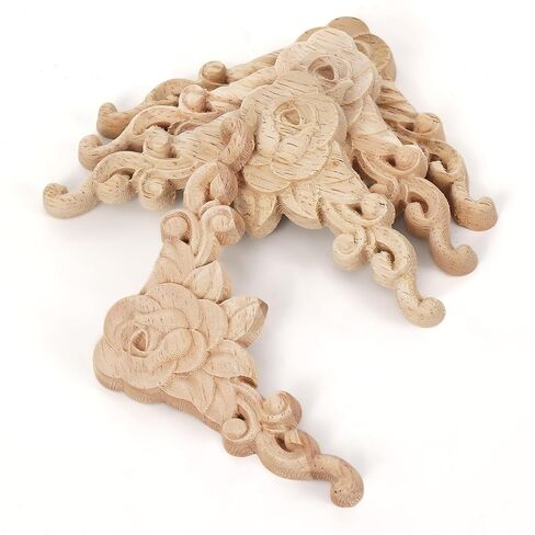 20 Pcs Unpainted Wood Flower Carved Appliques, 3.15 Inch Corner Onlays, DIY Furniture Decals for Wardrobe, Mirror, Photo Frame, and Closet Decoration in Saudi Arabia