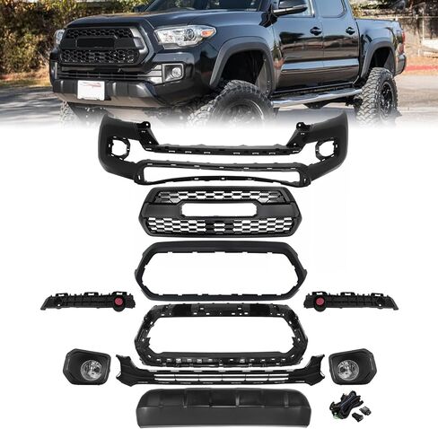 Front Bumper Assembly Body Kit Fit For 2016-2023 Toyota Tacoma Front Bumper With Grille Assembly & Fog Lights Set Black 12Pcs Replacement Accessories in Saudi Arabia