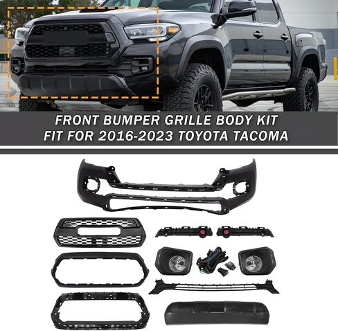 Front Bumper Assembly Body Kit Fit For 2016-2023 Toyota Tacoma Front Bumper With Grille Assembly & Fog Lights Set Black 12Pcs Replacement Accessories in Saudi Arabia