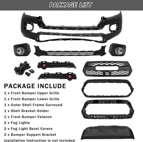 Front Bumper Assembly Body Kit Fit For 2016-2023 Toyota Tacoma Front Bumper With Grille Assembly & Fog Lights Set Black 12Pcs Replacement Accessories in Saudi Arabia