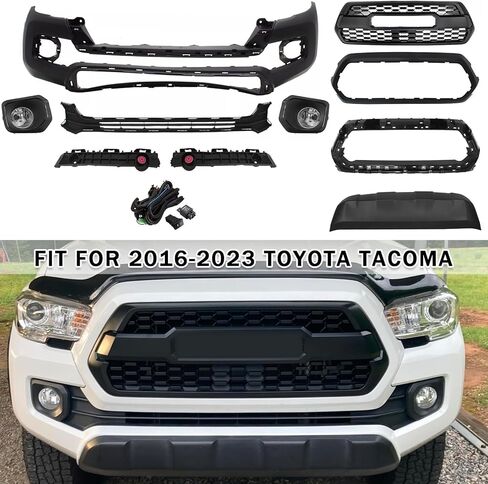 Front Bumper Assembly Body Kit Fit For 2016-2023 Toyota Tacoma Front Bumper With Grille Assembly & Fog Lights Set Black 12Pcs Replacement Accessories in Saudi Arabia