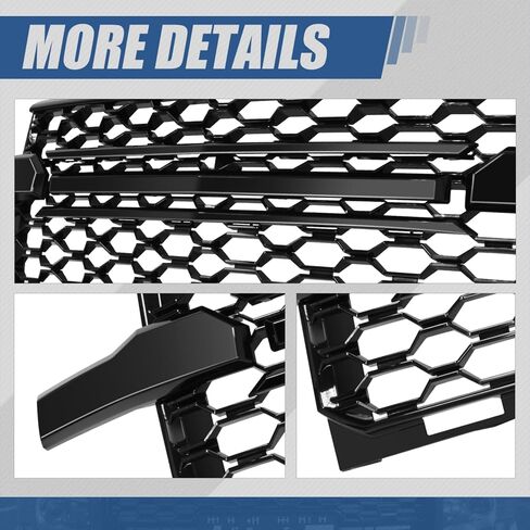 Auto Dynasty Front Bumper Grille Grill Compatible with 2019-2022 Chevrolet Silverado 1500 LTD, Fits WT, Custom, Custom Trail Boss Trims Only, Honeycomb Style Mesh, Glossy Black in Kuwait
