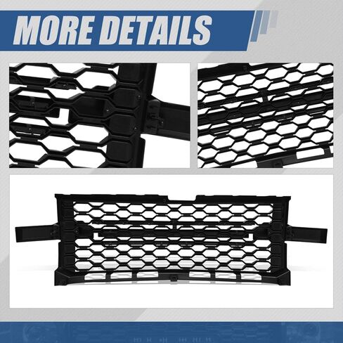 Auto Dynasty Front Bumper Grille Grill Compatible with 2019-2022 Chevrolet Silverado 1500 LTD, Fits WT, Custom, Custom Trail Boss Trims Only, Honeycomb Style Mesh, Glossy Black in Kuwait