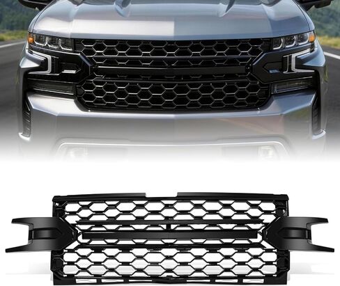 Auto Dynasty Front Bumper Grille Grill Compatible with 2019-2022 Chevrolet Silverado 1500 LTD, Fits WT, Custom, Custom Trail Boss Trims Only, Honeycomb Style Mesh, Glossy Black in Kuwait