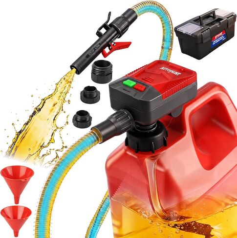 Automatic Fuel Transfer Pump with Auto-Stop, 3.2 GPM Battery Operated Gas Pump, Gas Can Pump, 48" Hose, 3 Adapters, Funnels, Portable Fuel Transfer Kit with Carrying Case, Batteries Included in Saudi Arabia