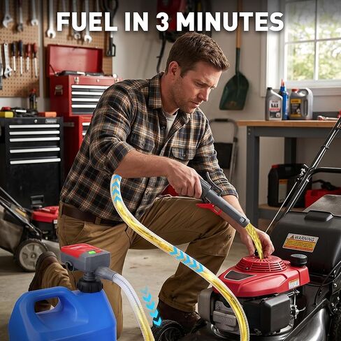 Automatic Fuel Transfer Pump with Auto-Stop, 3.2 GPM Battery Operated Gas Pump, Gas Can Pump, 48" Hose, 3 Adapters, Funnels, Portable Fuel Transfer Kit with Carrying Case, Batteries Included in Saudi Arabia