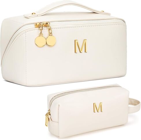 KKXIU Initial Makeup Bag for Women - Personalized Makeup Bag Gifts for Women, Travel Toiletry Bag with PU Leather, Open Flat Design with Top Handle, Cosmetic Bag Set with Multi-Pocket (Pink,A) in Saudi Arabia