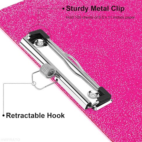 HWPRATO Glitter Clipboard with Pen Holder, Plastic Clipboards with Retractable Hook, Sparkly Clip Board for Nurse, Teather, Student, Coach (Hot Pink) in Kuwait