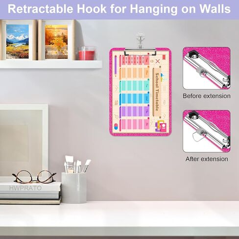 HWPRATO Glitter Clipboard with Pen Holder, Plastic Clipboards with Retractable Hook, Sparkly Clip Board for Nurse, Teather, Student, Coach (Hot Pink) in Kuwait