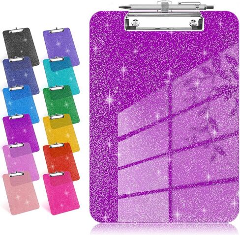 HWPRATO Glitter Clipboard with Pen Holder, Plastic Clipboards with Retractable Hook, Sparkly Clip Board for Nurse, Teather, Student, Coach (Hot Pink) in Saudi Arabia