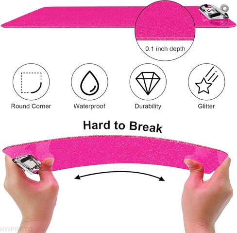 HWPRATO Glitter Clipboard with Pen Holder, Plastic Clipboards with Retractable Hook, Sparkly Clip Board for Nurse, Teather, Student, Coach (Hot Pink) in Kuwait
