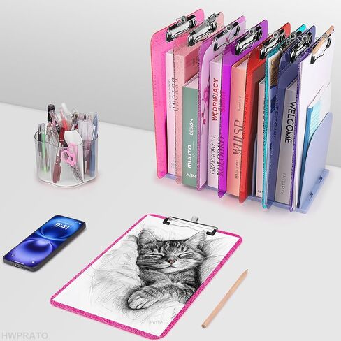 HWPRATO Glitter Clipboard with Pen Holder, Plastic Clipboards with Retractable Hook, Sparkly Clip Board for Nurse, Teather, Student, Coach (Hot Pink) in Kuwait