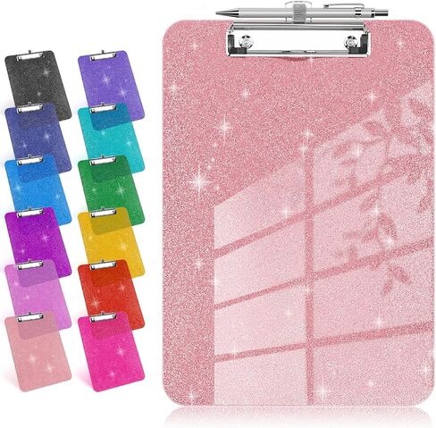 HWPRATO Glitter Clipboard with Pen Holder, Plastic Clipboards with Retractable Hook, Sparkly Clip Board for Nurse, Teather, Student, Coach (Hot Pink) in Kuwait