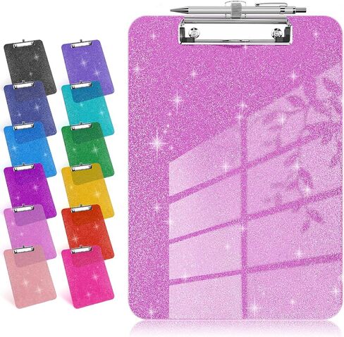 HWPRATO Glitter Clipboard with Pen Holder, Plastic Clipboards with Retractable Hook, Sparkly Clip Board for Nurse, Teather, Student, Coach (Hot Pink) in Kuwait