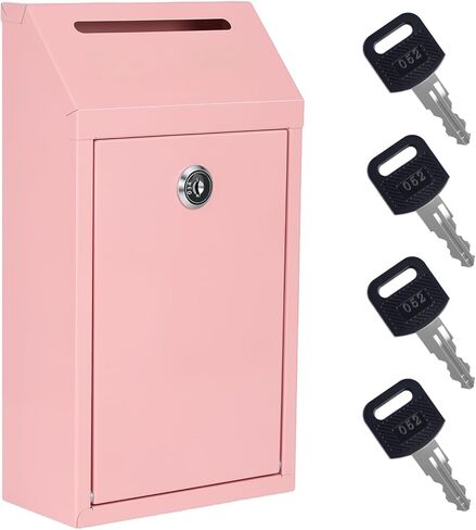 Sumerfnt Locking Cash Box with Slot, Metal Money Donation Box with Lock and 4 Keys Wall Mount, Cash Drop for Farm Stand, Self-Serve Stand, Tips, Fundraising, Pink in Saudi Arabia