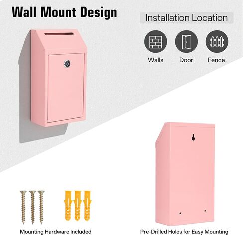 Sumerfnt Locking Cash Box with Slot, Metal Money Donation Box with Lock and 4 Keys Wall Mount, Cash Drop for Farm Stand, Self-Serve Stand, Tips, Fundraising, Pink in Saudi Arabia
