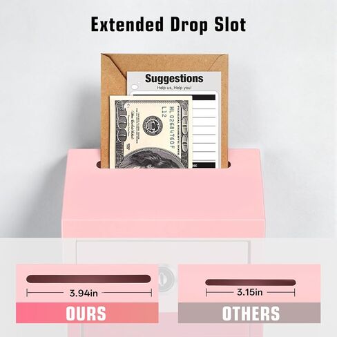 Sumerfnt Locking Cash Box with Slot, Metal Money Donation Box with Lock and 4 Keys Wall Mount, Cash Drop for Farm Stand, Self-Serve Stand, Tips, Fundraising, Pink in Saudi Arabia