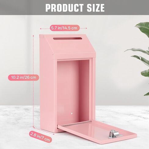 Sumerfnt Locking Cash Box with Slot, Metal Money Donation Box with Lock and 4 Keys Wall Mount, Cash Drop for Farm Stand, Self-Serve Stand, Tips, Fundraising, Pink in Saudi Arabia