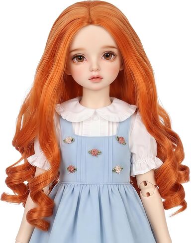 miss u hair 8-9 Inch 1/3 BJD Doll Wig MSD DOD Pullip Dollfie Wig Central Parting Long Curly Carrot Orange Hair Doll Wig Girl's Gift (KB07-T2735) in Saudi Arabia