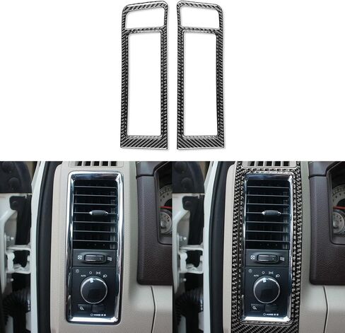 Real Carbon Fiber Headlight Switch Panel and Air Conditioner Outlet Vent Frame Trim Cover Sticker Compatible with Ram 1500 2500 3500 2013-2018Auto Interior Accessories Black 4pcs in Saudi Arabia