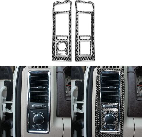 Real Carbon Fiber Headlight Switch Panel and Air Conditioner Outlet Vent Frame Trim Cover Sticker Compatible with Ram 1500 2500 3500 2013-2018Auto Interior Accessories Black 4pcs in Saudi Arabia