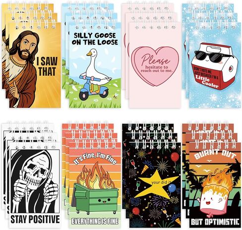24 Pcs Funny Meme Mini Spiral Notebooks Sarcastic Relatable Meme Pocket Notepads Journals Novelty Memo Pads for Birthday Party Favors Office Coworker Employee Supplies Hilarious Gifts, 8 Designs in Saudi Arabia
