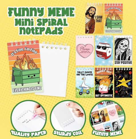 24 Pcs Funny Meme Mini Spiral Notebooks Sarcastic Relatable Meme Pocket Notepads Journals Novelty Memo Pads for Birthday Party Favors Office Coworker Employee Supplies Hilarious Gifts, 8 Designs in Saudi Arabia