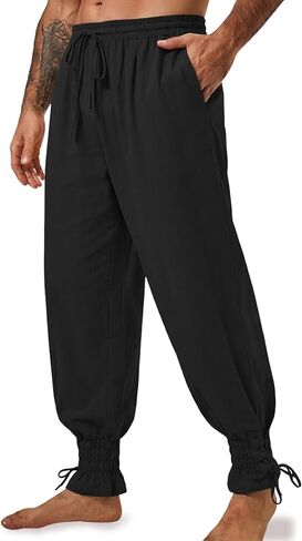 Runcati Mens Medieval Ankle Pants Renaissance Viking Pirate Lace Up Tapered Pants Navigator Halloween Costume Trousers in Saudi Arabia