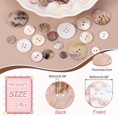 MECCANIXITY 10Pcs Round Natural Shell Buttons,25mm 2 Holes Mother of Pearl Craft Seashell Sewing Buttons for Clothes Shirts Dresses Sewing DIY Craft Making, Brown Grey in Kuwait