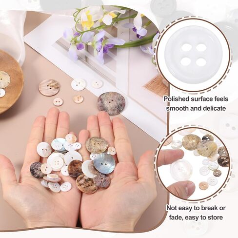 MECCANIXITY 10Pcs Round Natural Shell Buttons,25mm 2 Holes Mother of Pearl Craft Seashell Sewing Buttons for Clothes Shirts Dresses Sewing DIY Craft Making, Brown Grey in Kuwait