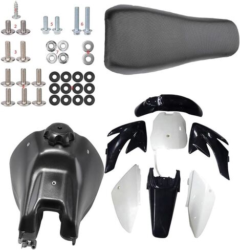 CRF70 XR70 Plastics Fender Fairings with Plastic Body Mounting Bolts Kit, Fuel Gas Tank, Seat for Pit Dirt Bike Thumpstar Pitpro Atomic Offroad Motorcycle 140cc 150cc 160cc 200cc 250cc (Black) in Kuwait