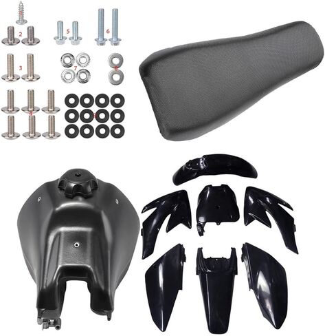 CRF70 XR70 البلاستيك الحاجز Fairings مع مجموعة مسامير تثبيت الجسم البلاستيكية، خزان غاز الوقود، مقعد للدراجة الترابية Thumpstar Pitpro Atomic Offroad Motorcycle 140cc 150cc 160cc 200cc 250cc (أسود) in Kuwait